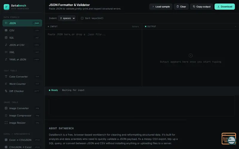 Screenshot of DataBench Free Online Formatter, Cleaner