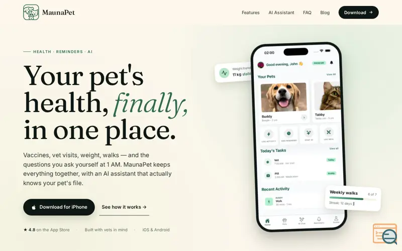 Screenshot of MaunaPet