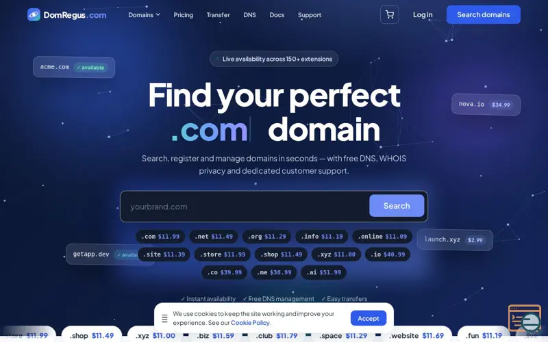Screenshot of DomRegus