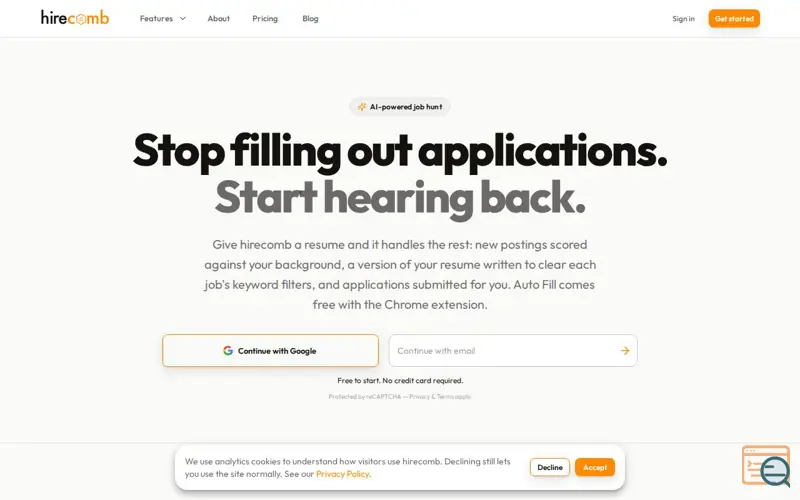 Screenshot of hirecomb · AI Job Application Agent