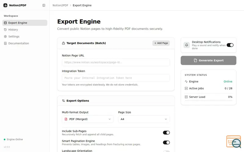 Screenshot of Notion2PDF