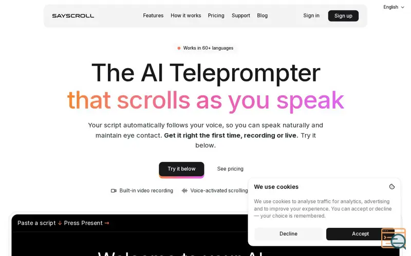 Screenshot of Sayscroll