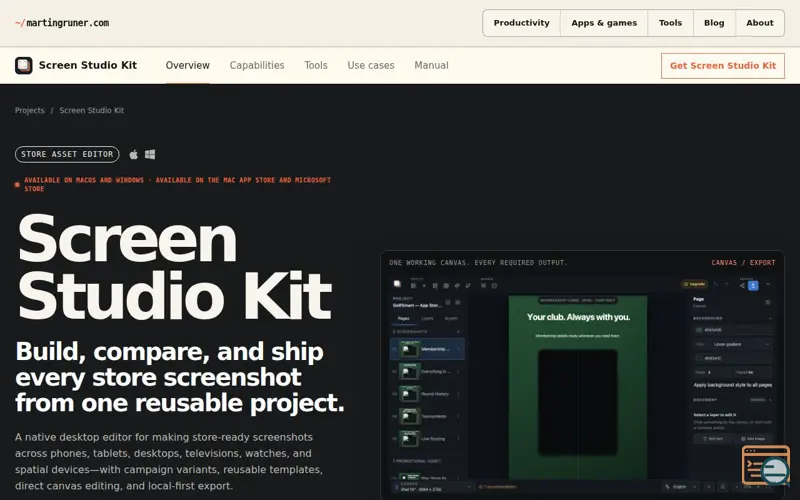 Screenshot of Screen Studio Kit, a launch using Zone.ee DNS