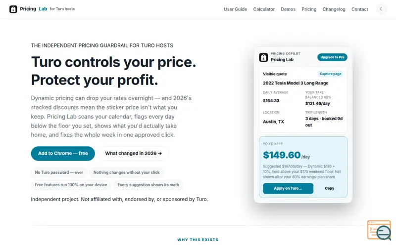 Screenshot of Pricing Lab for Turo hosts