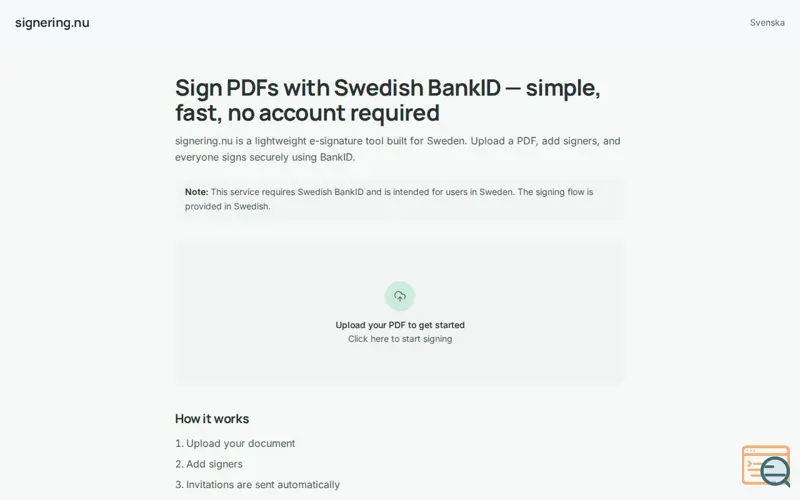 Screenshot of signering.nu