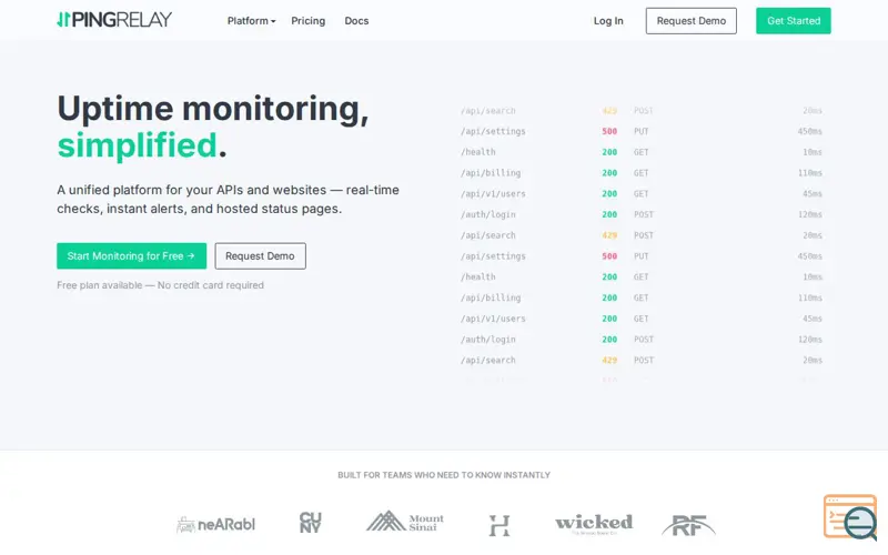 Screenshot of PingRelay