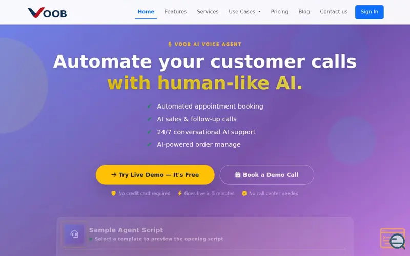Screenshot of Voob AI Voice Agents