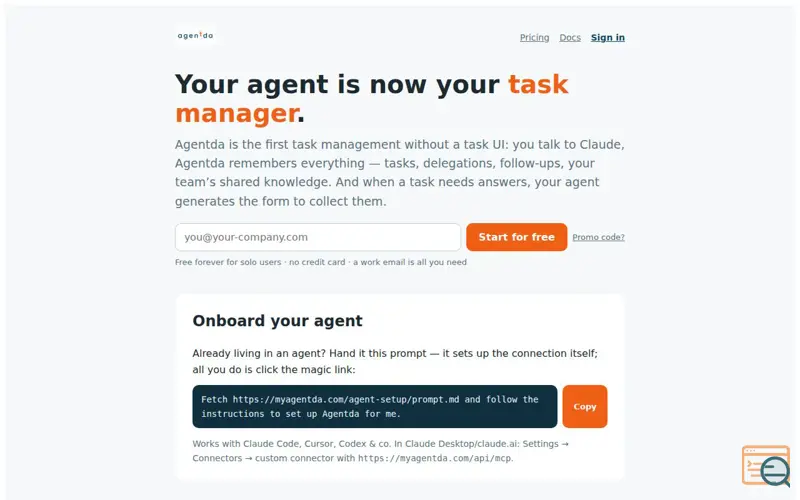 Screenshot of Agentda — Your agent is now your task manager