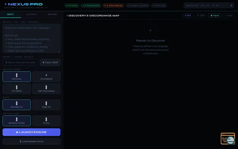 Screenshot of Discordance & Discovery Engine