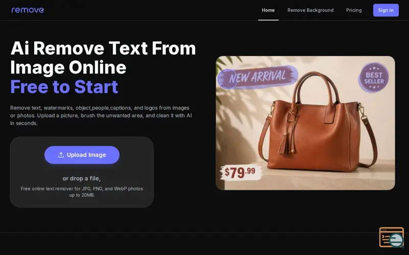 Screenshot of Ai remove text from image