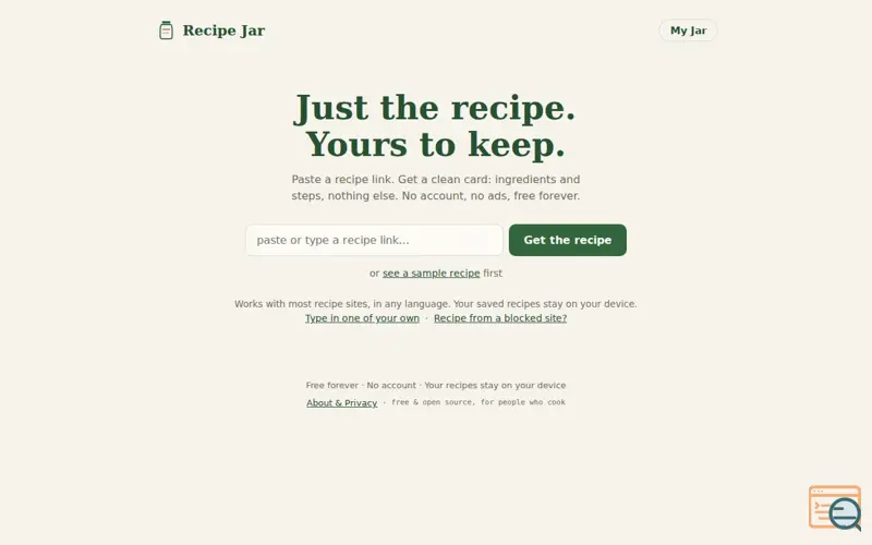 Screenshot of Recipe Jar