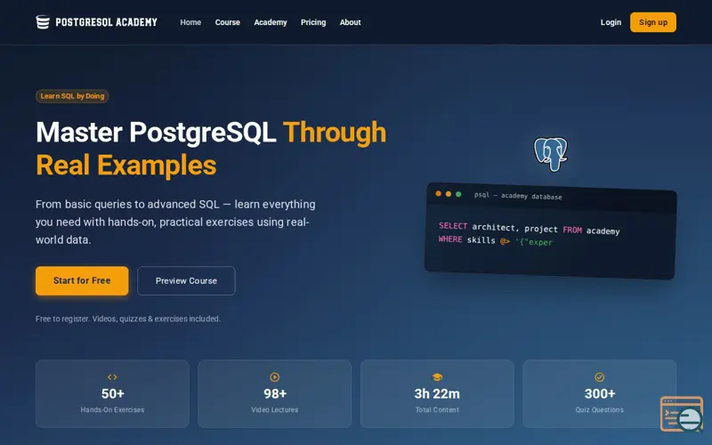 Screenshot of PostgreSQL Academy