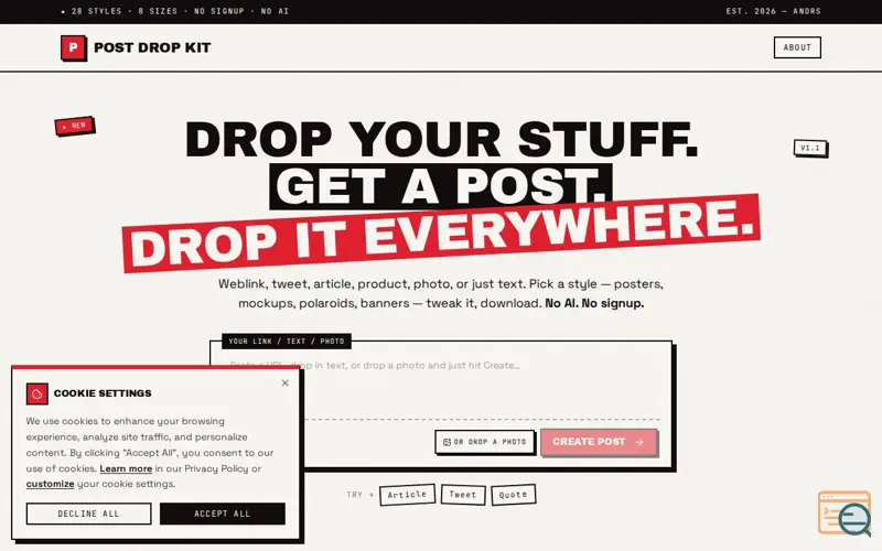 Screenshot of Drop Kit is launching