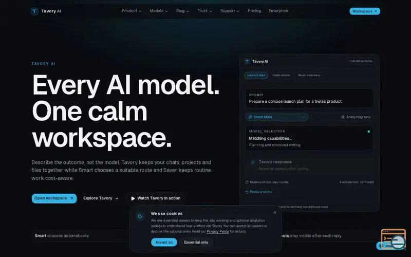 Screenshot of Tavory – The AI Workspace for Chat, Images, Code & Documents