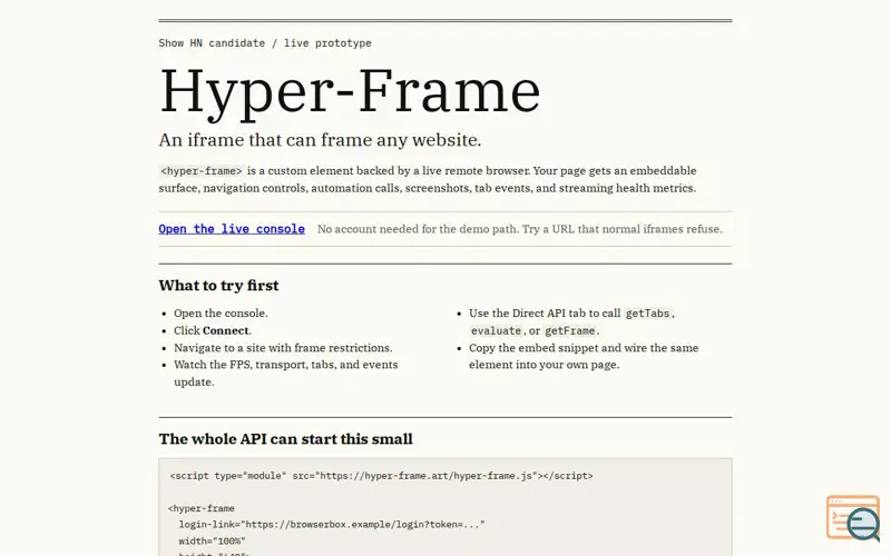 Screenshot of <hyper-frame>