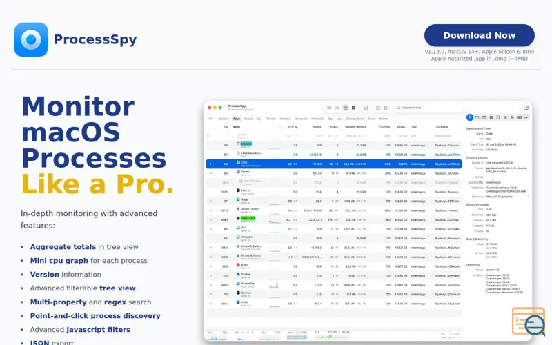 Screenshot of ProcessSpy