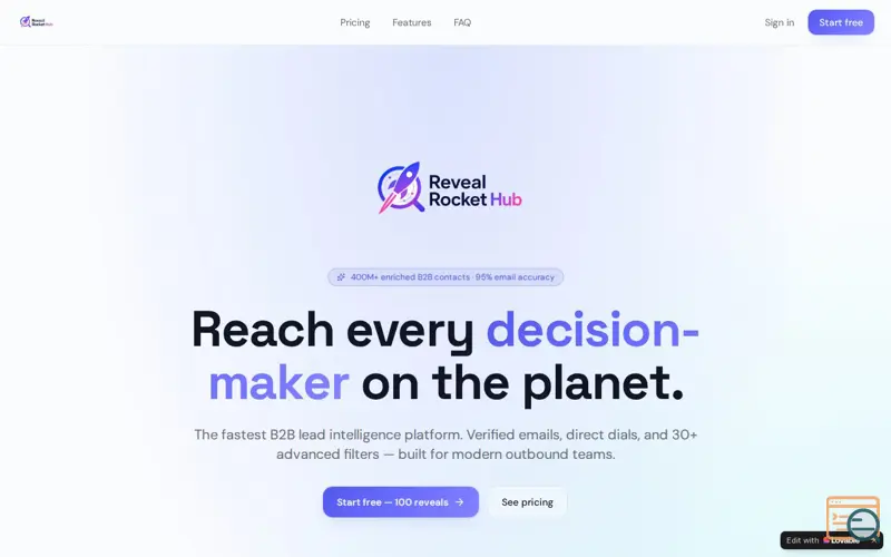 Screenshot of Reveal Rocket Hub