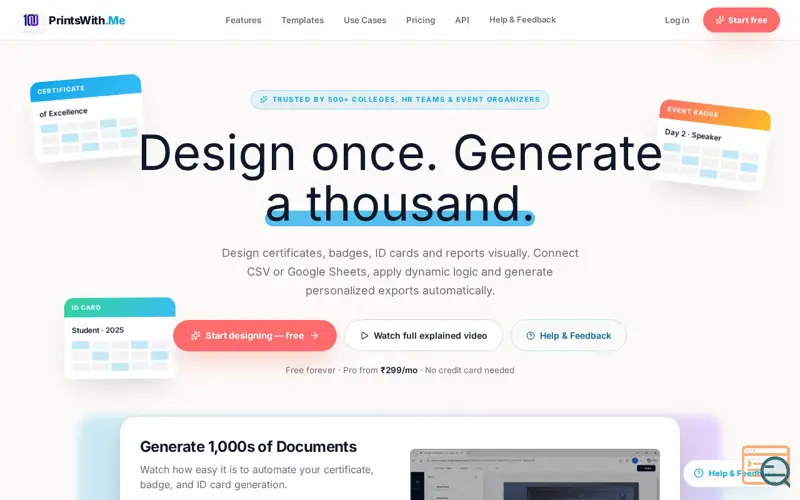 Screenshot of 100PrintsWithMe