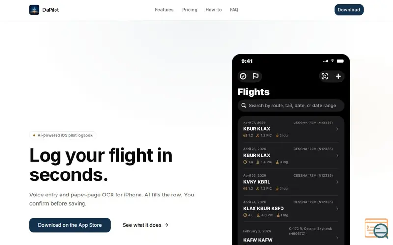 Screenshot of DaPilot: AI Logbook for Pilots