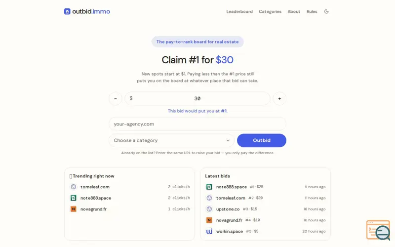 Screenshot of outbid.immo