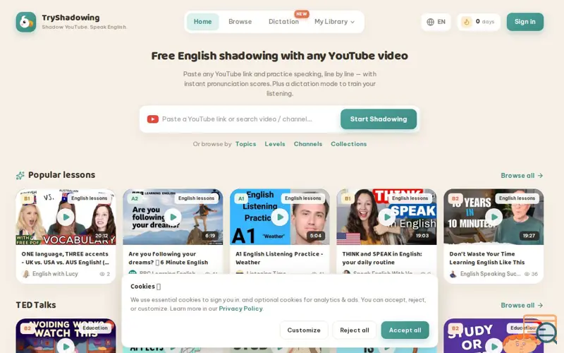 Screenshot of TryShadowing