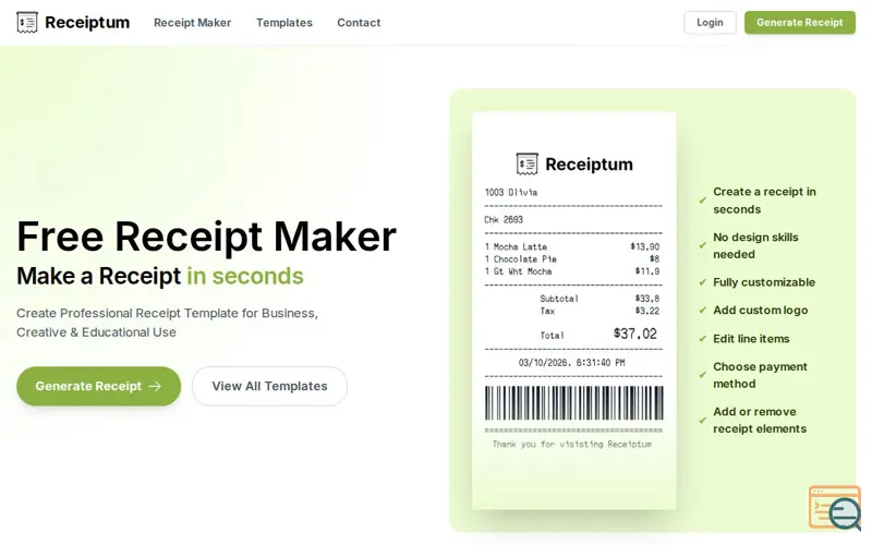 Screenshot of Receiptum
