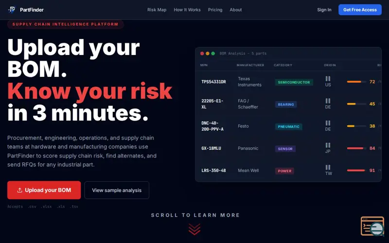 Screenshot of PartFinder
