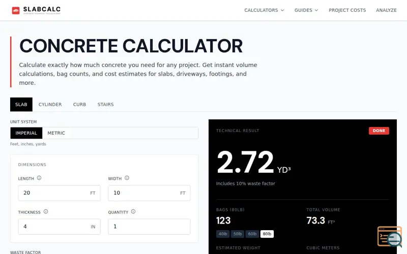 Screenshot of SlabCalc