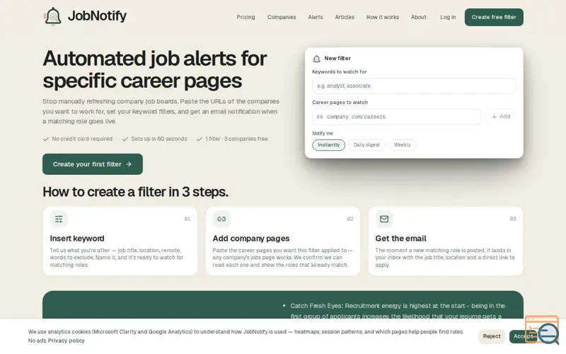 Screenshot of JobNotify