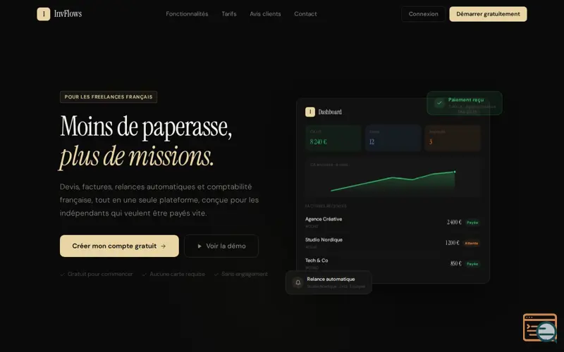 Screenshot of InvFlows La gestion admin des freelances