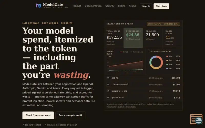 Screenshot of ModelGate — cost control for LLM APIs