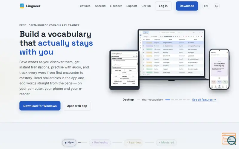 Screenshot of Lingueez — build a vocabulary that sticks, a launch using Snap Store