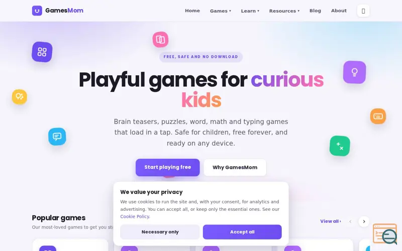 Screenshot of GamesMom