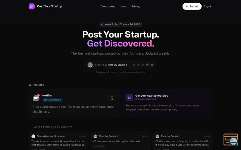 Screenshot of Post Your Startup