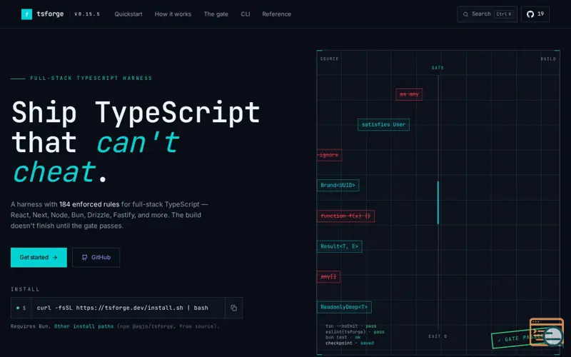 Screenshot of tsforge - full stack typescript harness