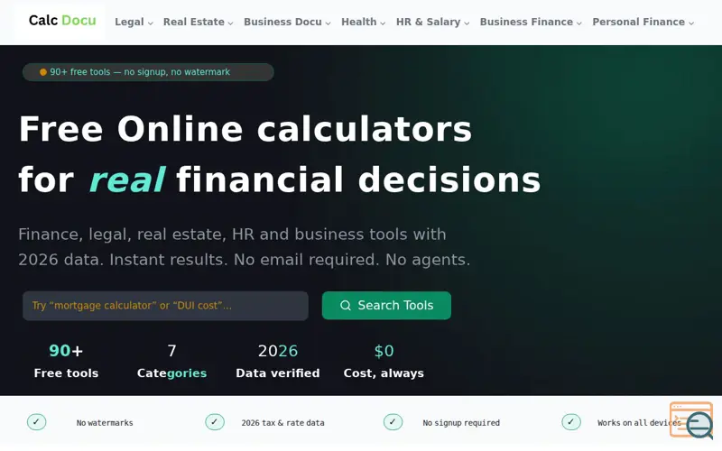 Screenshot of calcdocu.com