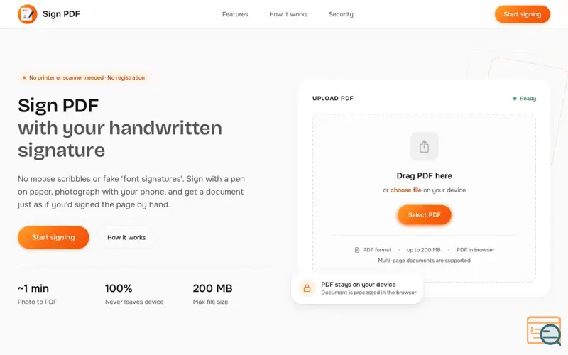 Screenshot of Sign PDF. Add real handwritten signature