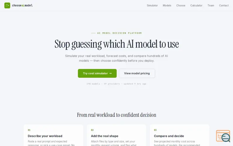 Screenshot of ChooseAIModel.com