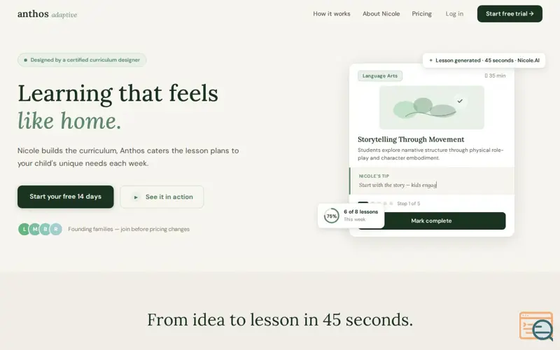 Screenshot of Anthos Adaptive Learning