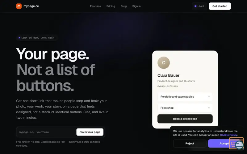 Screenshot of mypage.cc