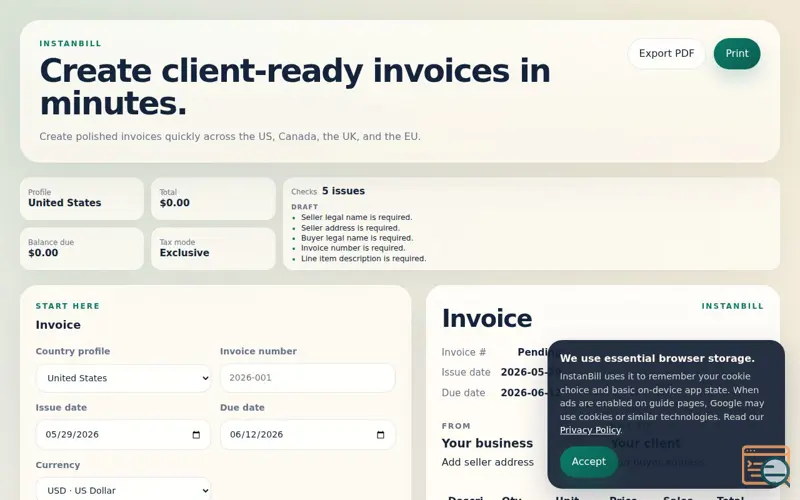 Screenshot of InstanBill, a launch using n6wxm Ad Network