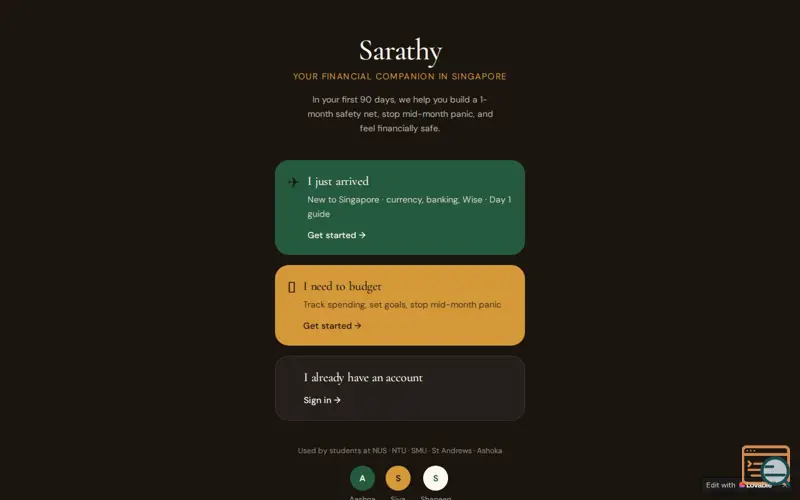 Screenshot of Sarathy — Your financial companion 