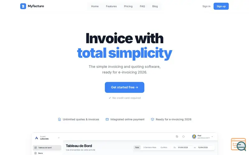 Screenshot of MyFacture