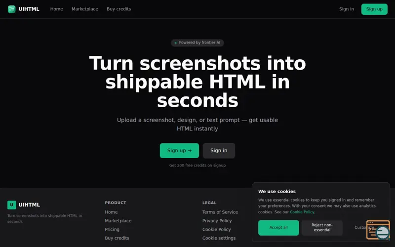Screenshot of uihtml – Screenshot to HTML