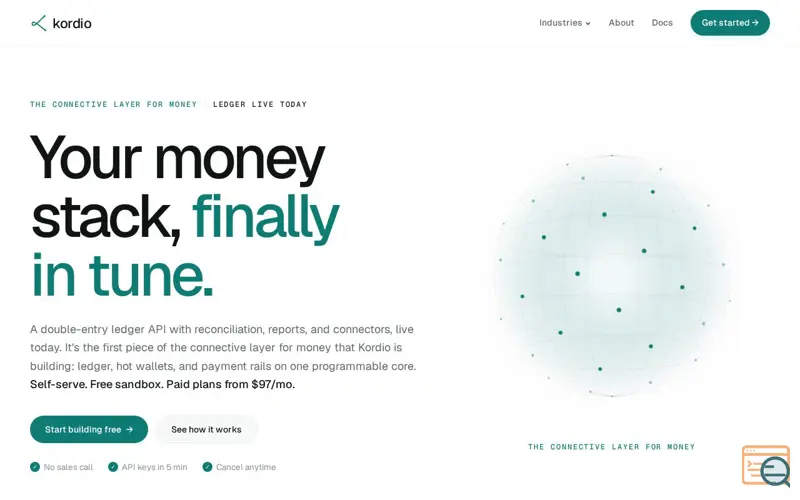 Screenshot of Kordio - Double-Entry Ledger API | The Connective Layer for Money