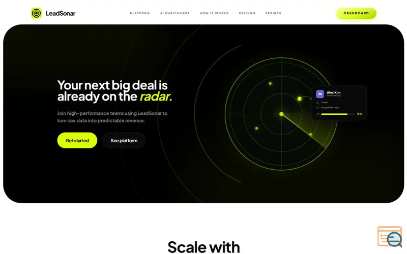 Screenshot of LeadSonar, a launch using Guideflow