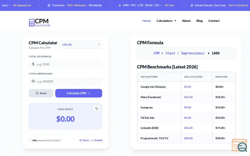 Screenshot of CPM Calculator