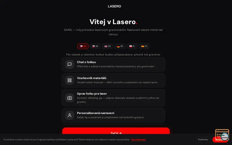 Screenshot of Lasero, a launch using Active24