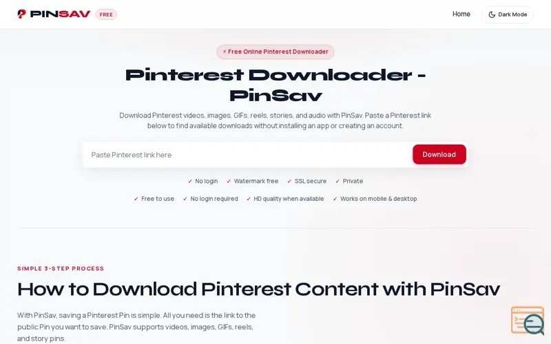 Screenshot of PinSav