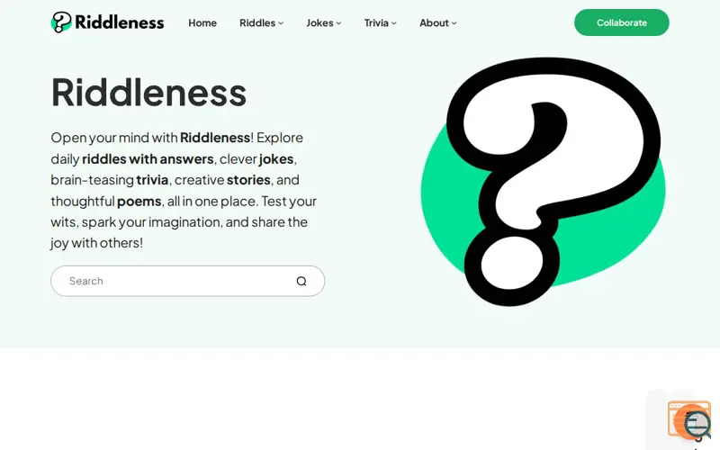 Screenshot of Riddleness, a launch using ShareThis